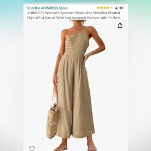 Tan Linen One-Shoulder Jumpsuit